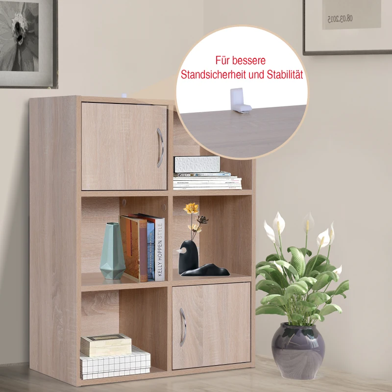 HOMCOM® Standregal mit 6 Fächern | Bücherregal | Schrank | Holz | 61,5 x 29,5 x 80 cm | Natur