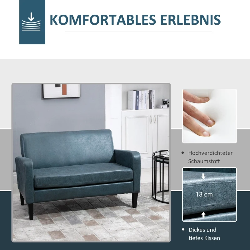 HOMCOM 2-Sitzer Sofa im Retro-Design 122 cm x 72 cm x 74 cm, Kunstleder, Blau