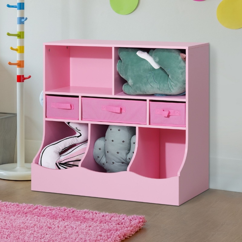 HOMCOM® Kinderregal Aufbewahrungsregal Kinderzimmerregal mit Schubladen 8 Fach MDF Rosa 80 x 40 x 75 cm