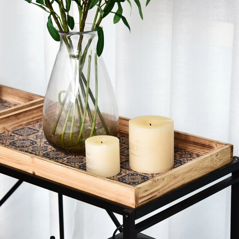 HOMCOM® Beistelltisch Couchtisch Konsolentisch Faltbar mit 4 Fächer Aufbewahrung Vintage-Muster MDF 120 x 40 x 84 cm