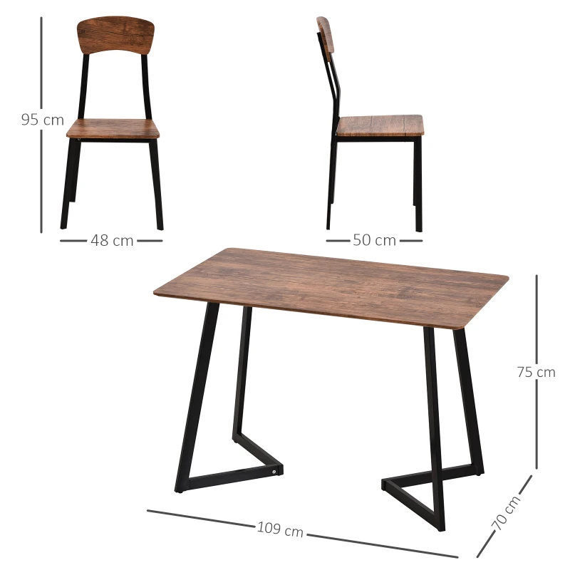 HOMCOM Essgruppe mit 2 Stühlen, Esszimmergarnitur, Sitzgruppe, Tischgruppe, Schwarz, 109 x 70 x 75 cm (Tisch), 50 x 48 x 95 cm (Stuhl)