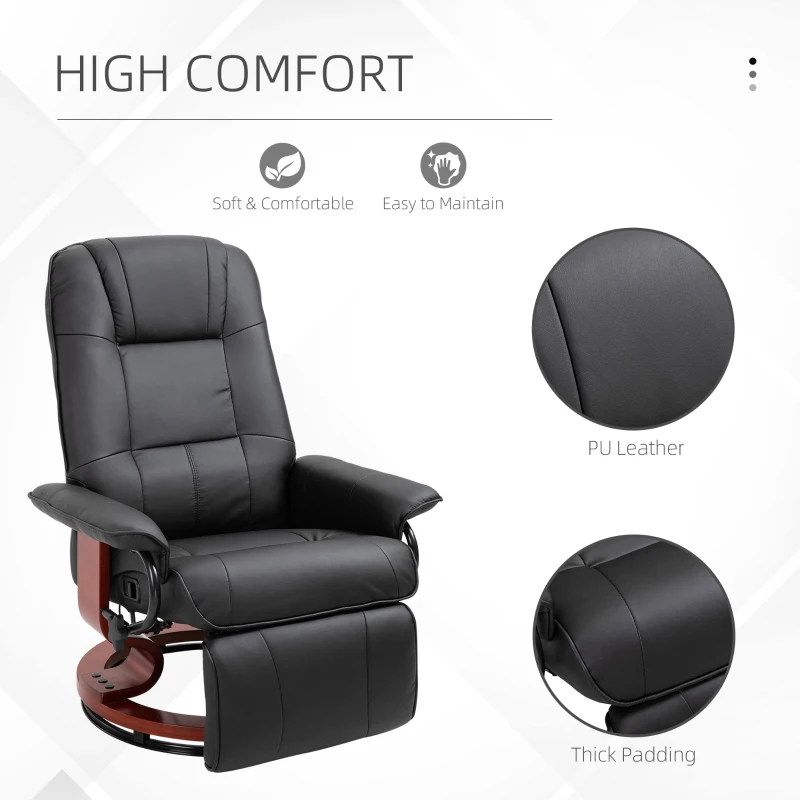 HOMCOM Faux Leather Reclining Armchair, with Footrest - Black