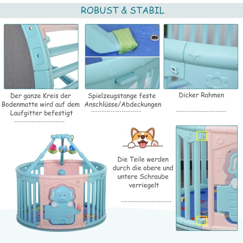 HOMCOM® Baby Laufgitter mit rundem Schutzgitter und Tür für Kinder zwischen 6-36 Monaten Kunststoff