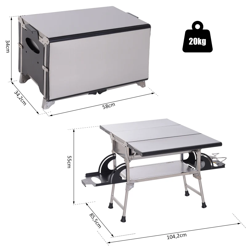 Outsunny® Klappgrill Gasgrill Standgrill tragbar Tischgrill Camping Garten BBQ Edelstahl Silber 58 x 34,2 x 34 cm