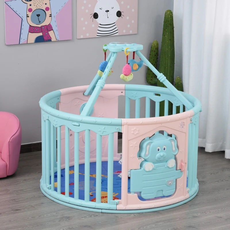 HOMCOM® Baby Laufgitter mit rundem Schutzgitter und Tür für Kinder zwischen 6-36 Monaten Kunststoff