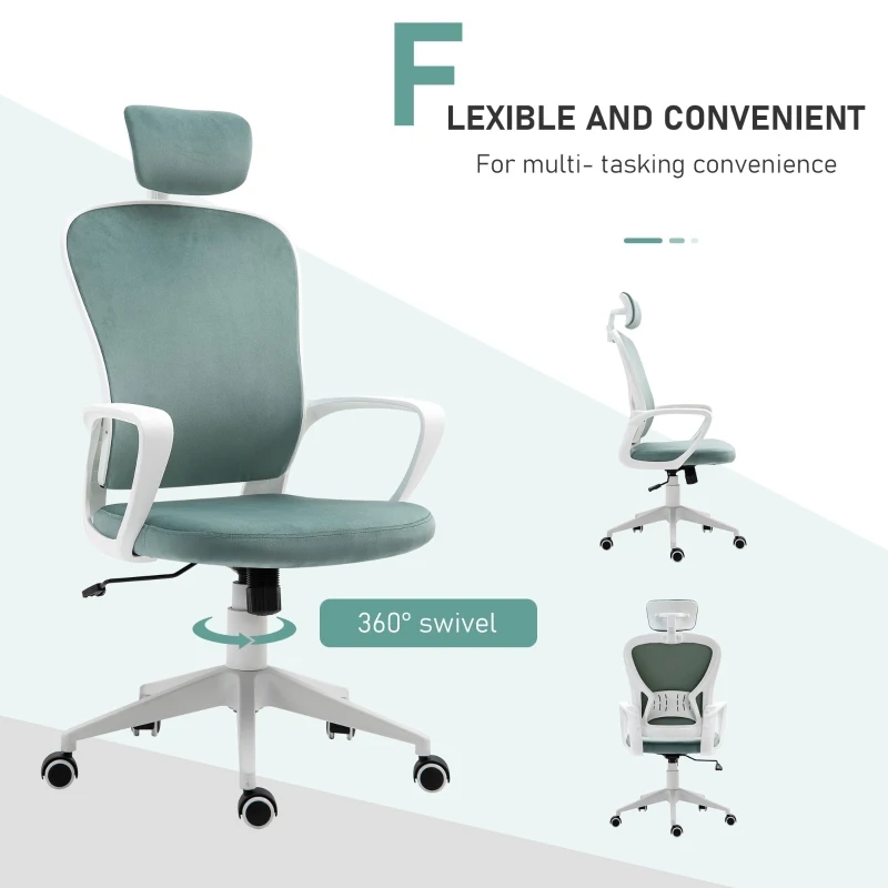 Vinsetto Ergonomic Office Chair w/ Rotatable Liftable Headrest, Cyan