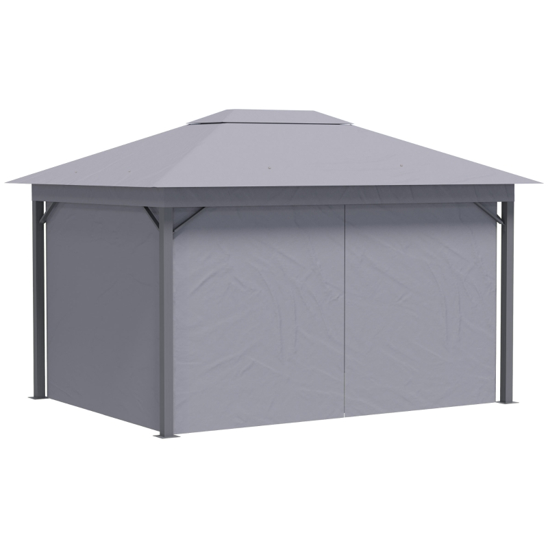 Outsunny 4 x 3(m) Patio Gazebo Canopy Garden Tent Shelter with Vented Roof, Mosquito Netting and Curtains, Aluminium Frame, Grey