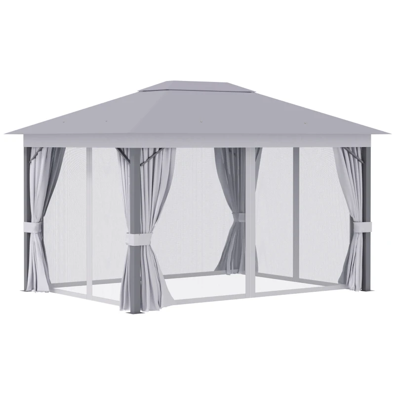 Outsunny 4 x 3(m) Patio Gazebo Canopy Garden Tent Shelter with Vented Roof, Mosquito Netting and Curtains, Aluminium Frame, Grey