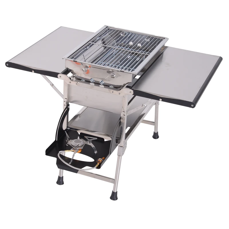 Outsunny® Klappgrill Gasgrill Standgrill tragbar Tischgrill Camping Garten BBQ Edelstahl Silber 58 x 34,2 x 34 cm