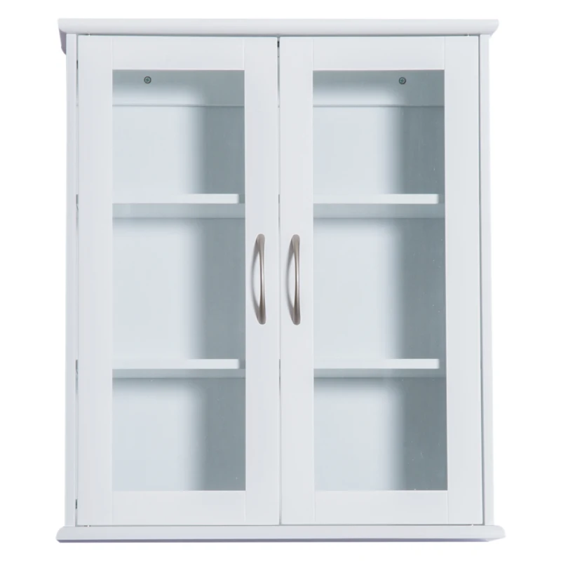 HOMCOM® Wandschrank Hängeschrank Badschrank Mehrzweckschrank Küchenschrank 2 x Glastür Holz Weiß 53,5 x 16 x 62,5 cm