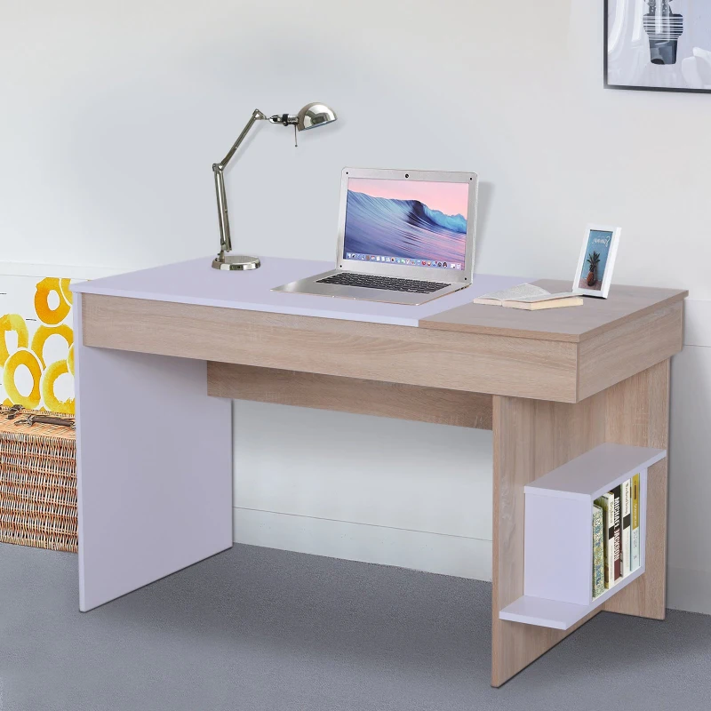HOMCOM Schreibtisch mit aufklappbarer Tischplatte Arbeitstisch Bürotisch Computertisch mit Staufach und Regal Holz 120 x 60 x 74 cm