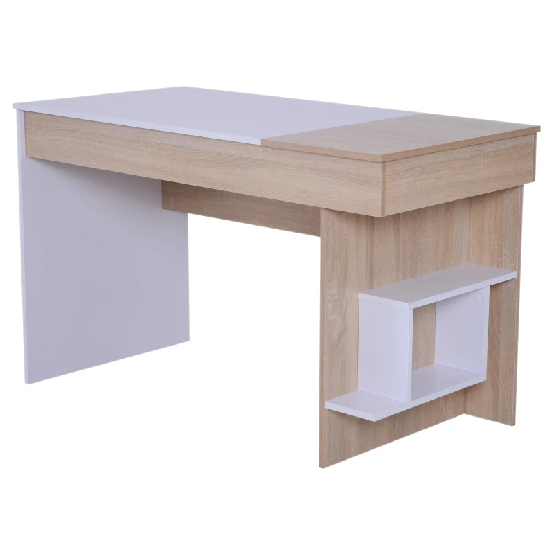 HOMCOM Schreibtisch mit aufklappbarer Tischplatte Arbeitstisch Bürotisch Computertisch mit Staufach und Regal Holz 120 x 60 x 74 cm