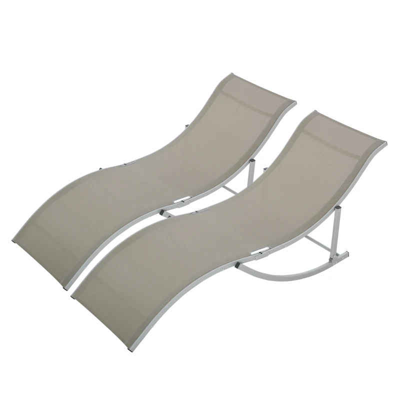 Lot De 2 Transats Pliables Lazy Avec Pare-soleil - Taupe, 180x54.5 Cm, Inclinables