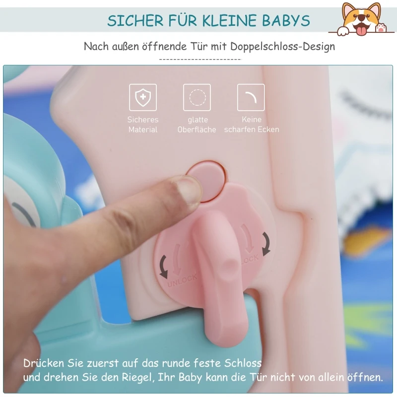HOMCOM® Baby Laufgitter mit rundem Schutzgitter und Tür für Kinder zwischen 6-36 Monaten Kunststoff