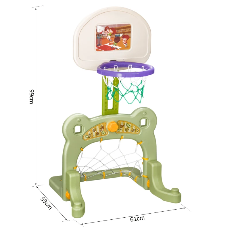 HOMCOM® 2 in 1 Fußball Basketball Basketballkorb Kinder Spielzeug Ball Grün L61 x B53 x H99 cm
