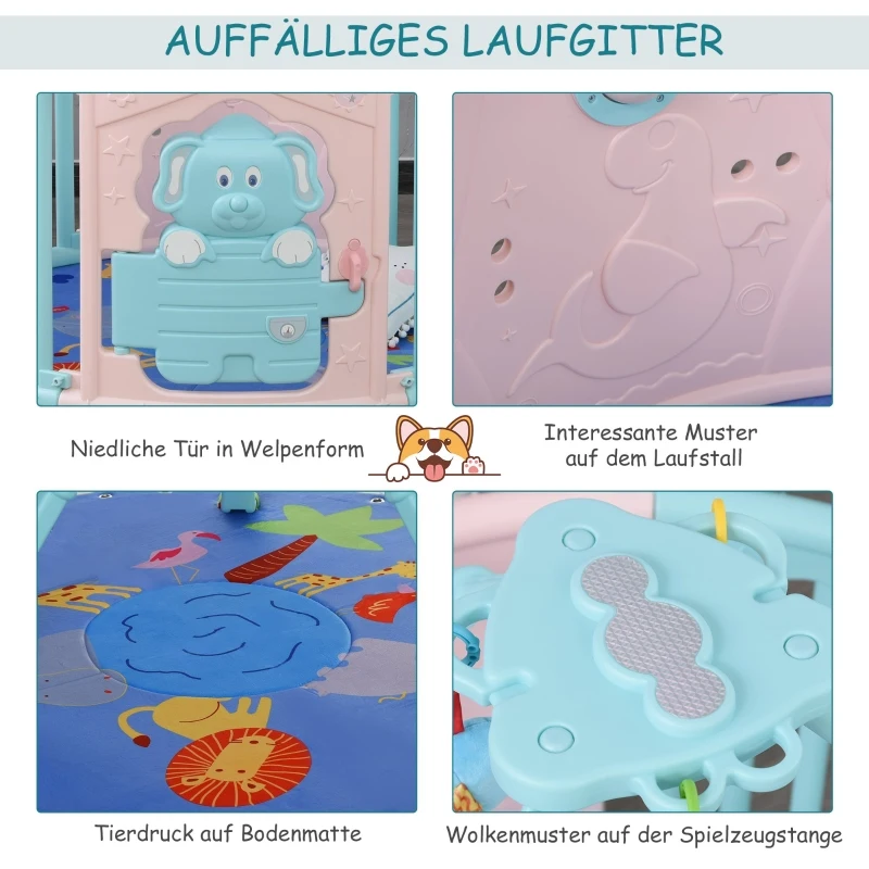 HOMCOM® Baby Laufgitter mit rundem Schutzgitter und Tür für Kinder zwischen 6-36 Monaten Kunststoff