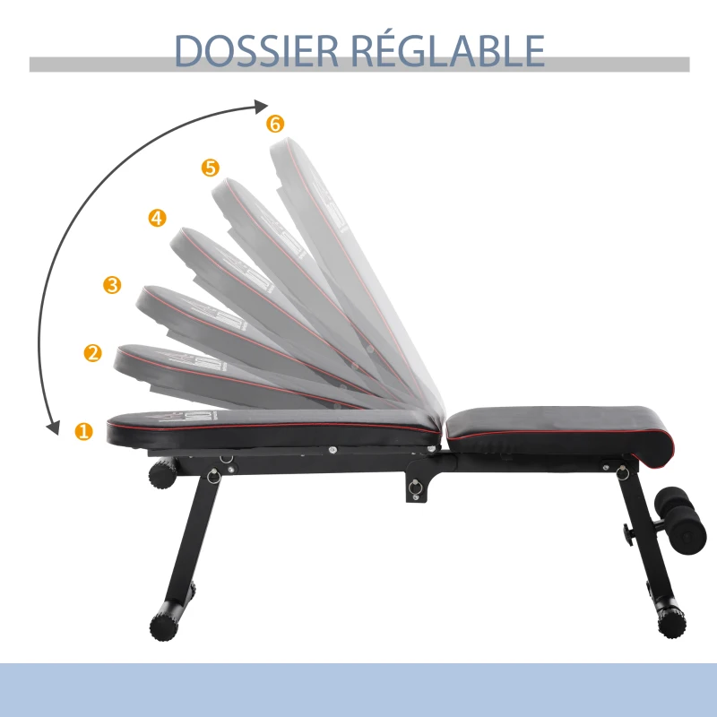 Homcom Banc de musculation pliable 130 x 37 x 45-108 cm Noir