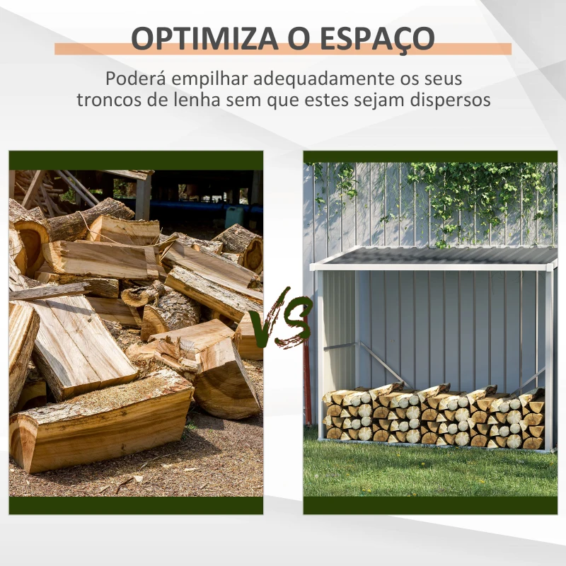 Outsunny Abrigo para Lenha de Aço Galvanizado Abrigo de Armazenamento de Lenhas com Teto Inclinado para Jardim Terraço Exterior 185x84x133,5/148,5 cm Cinza