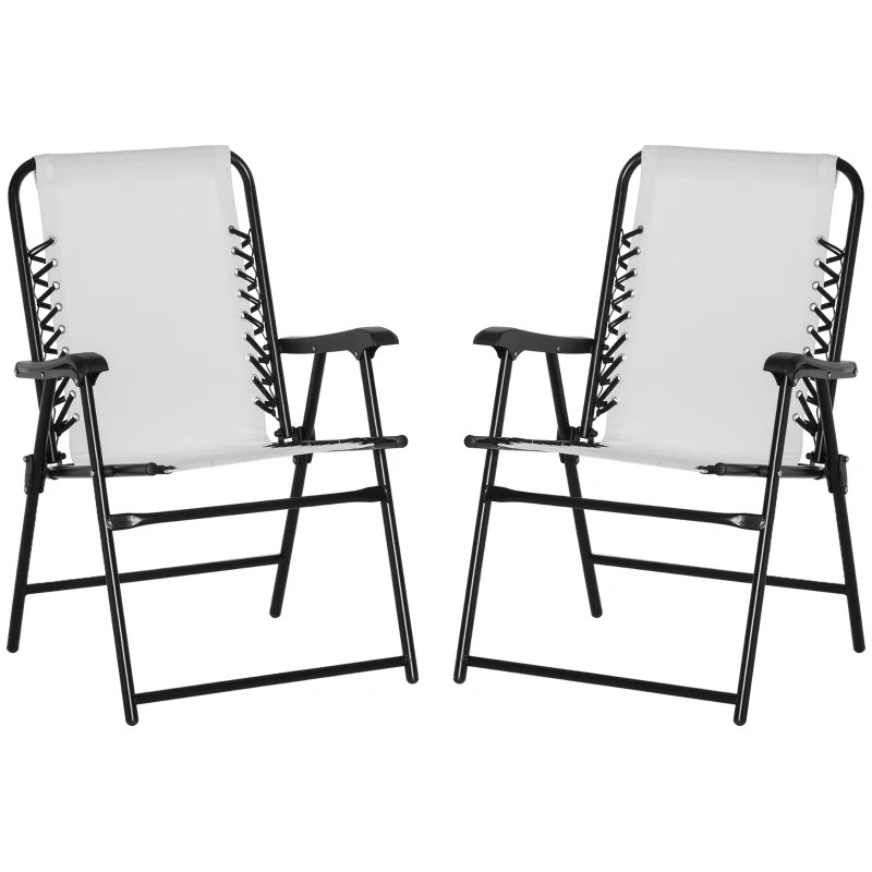 Outsunny 2 Pieces Patio Folding Chair Set, Outdoor Portable Loungers for Camping Pool Beach Deck, Lawn Chairs with Armrest Steel Frame, Cream White