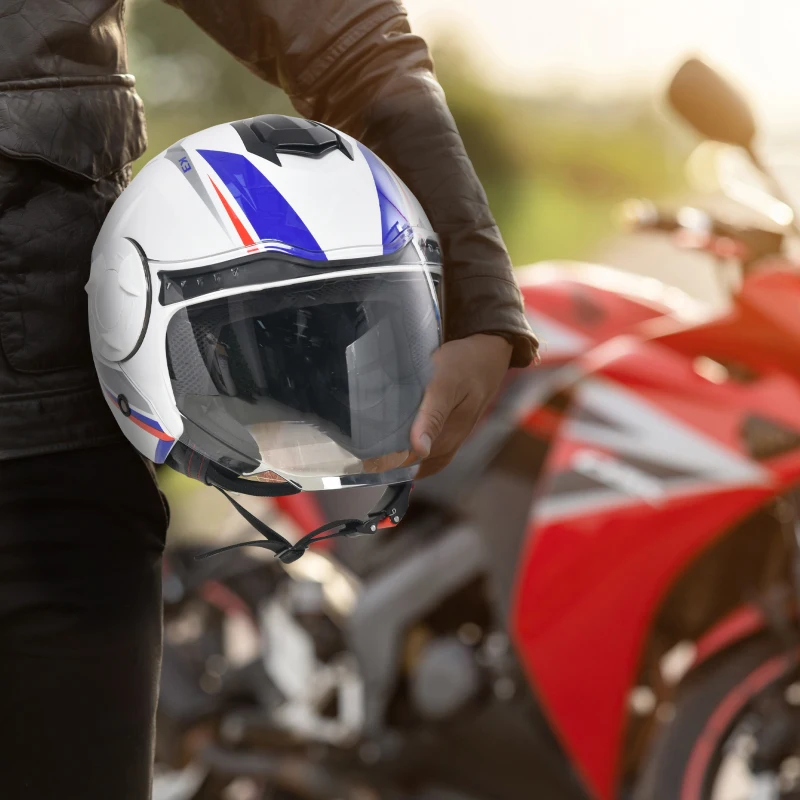 HOMCOM Casco Moto Jet Semi Integrale con Visiera Esterna e Parasole, Certificato ECE R22, Taglia S 55-56cm, Bianco