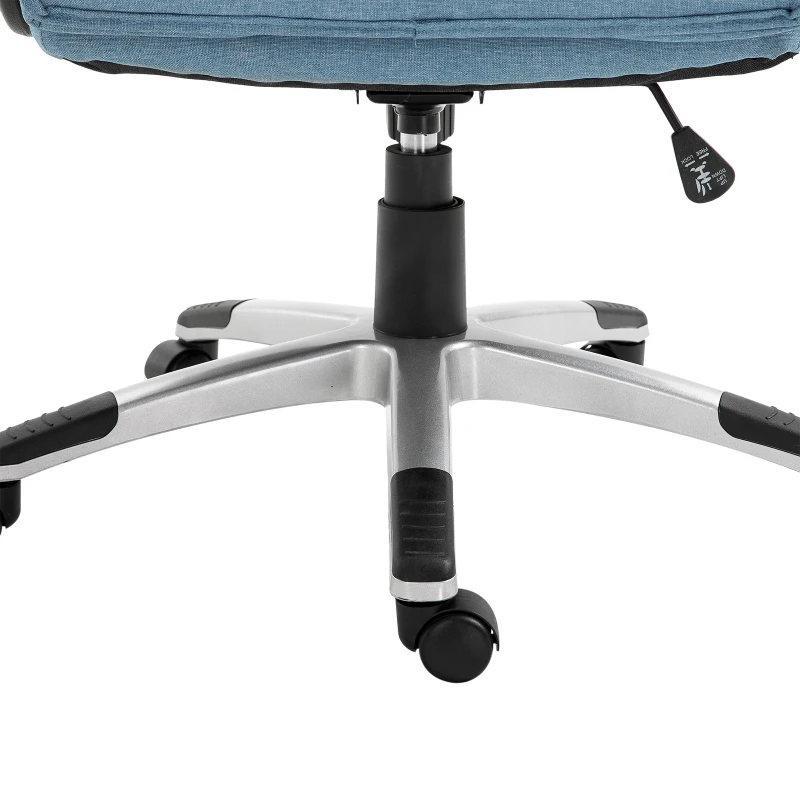 Vinsetto Office Chair, Linen Fabric Desk Chair, Height Adjustable Computer Chair with Padded Armrests, Swivel Wheels and Tilt Function, Blue