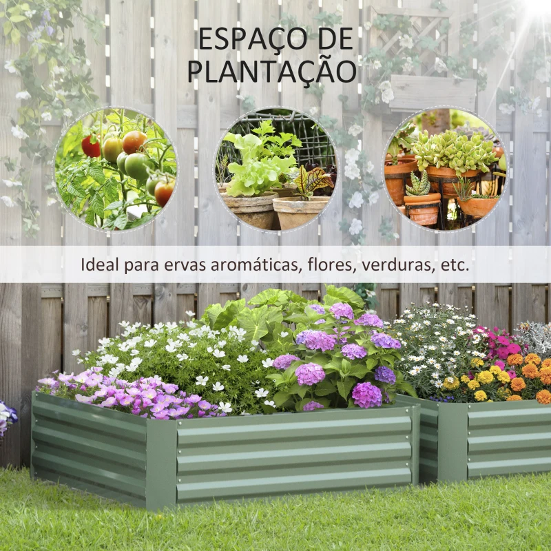 Outsunny Conjunto de 2 Caixas de Plantio de Aço Quadrada Cultivos de Plantas Flores Pátio Exterior 100x100x30 cm Verde