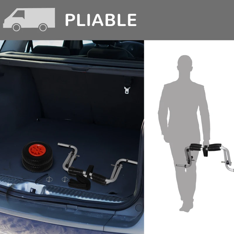 Homcom chariot de transport pliable pour kayak charge 75 kg aluminium universel avec roues 57,5 ​​x 33 x 24 cm argent