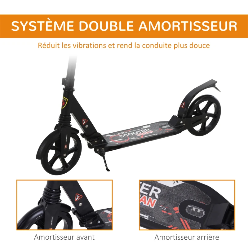 Homcom Trottinette pliable avec guidon réglable en hauteur Charge 100 kg