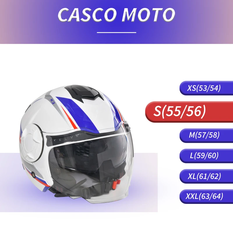 HOMCOM Casco Moto Jet Semi Integrale con Visiera Esterna e Parasole, Certificato ECE R22, Taglia S 55-56cm, Bianco