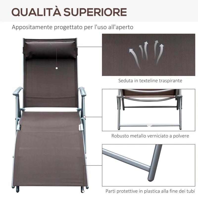 Outsunny Sdraio da Giardino Pieghevole con Cuscino, Schienale con 7 Reclinazioni, 137x63.5x100.5cm, Marrone