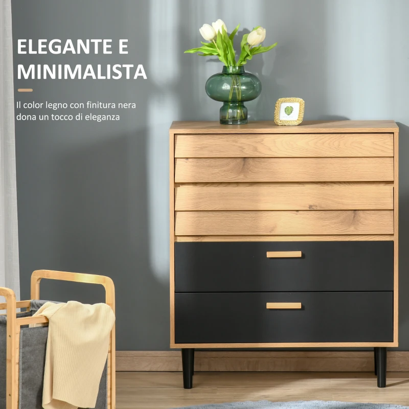 HOMCOM Cassettiera in Stile Industriale - Legno