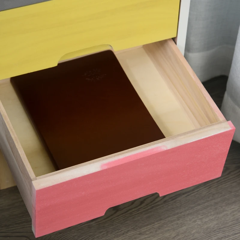 HOMCOM Cassettiera con 3 Cassetti Colorati in Legno, Comodino Elegante, Comò per Camera e Salotto, 30x34x51cm