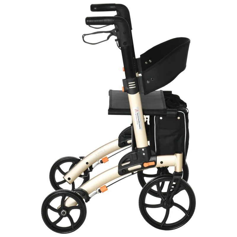 HOMCOM Rollator mit Stuhl Faltbarer Gehwagen Gehhilfe für Senioren mit 4 Rädern Stauraum Bremse höhenverstellbar Leichtgewicht Aluminium Gold+Grau 67 x 64 x 80-92 cm