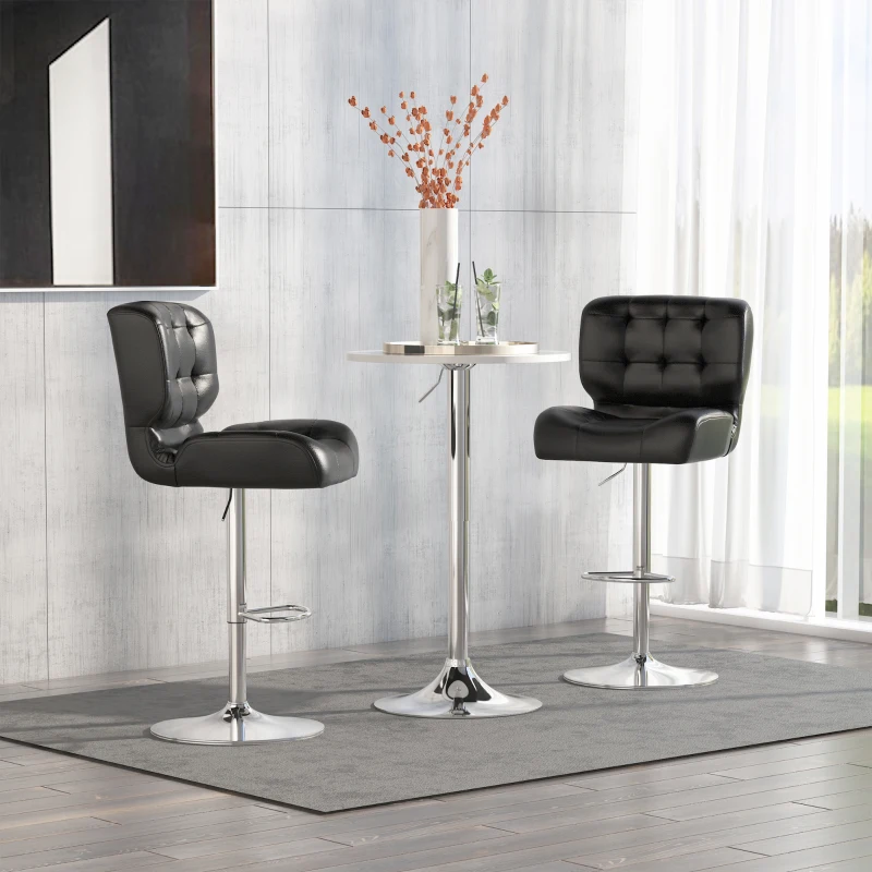 HOMCOM Set 2 Taburete Bar Pivotante cu Inaltime Reglabila din Imitatie de Piele Neagra(m-2)
