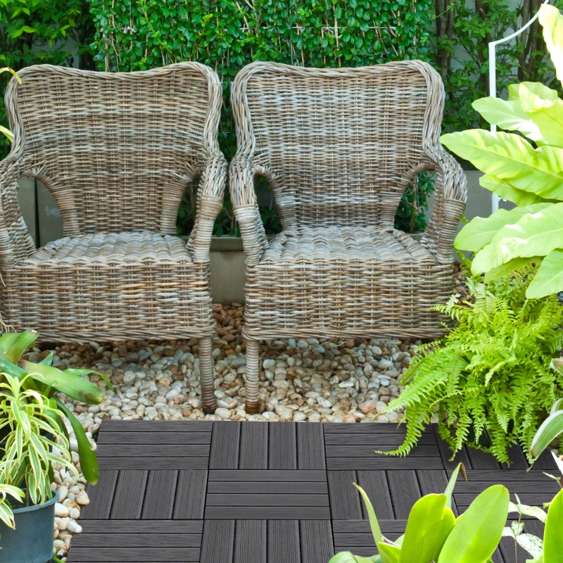 Outsunny Piastrelle da Giardino Incastrabili Set da 11 Mattonelle per Esterno 30x30cm Grigio