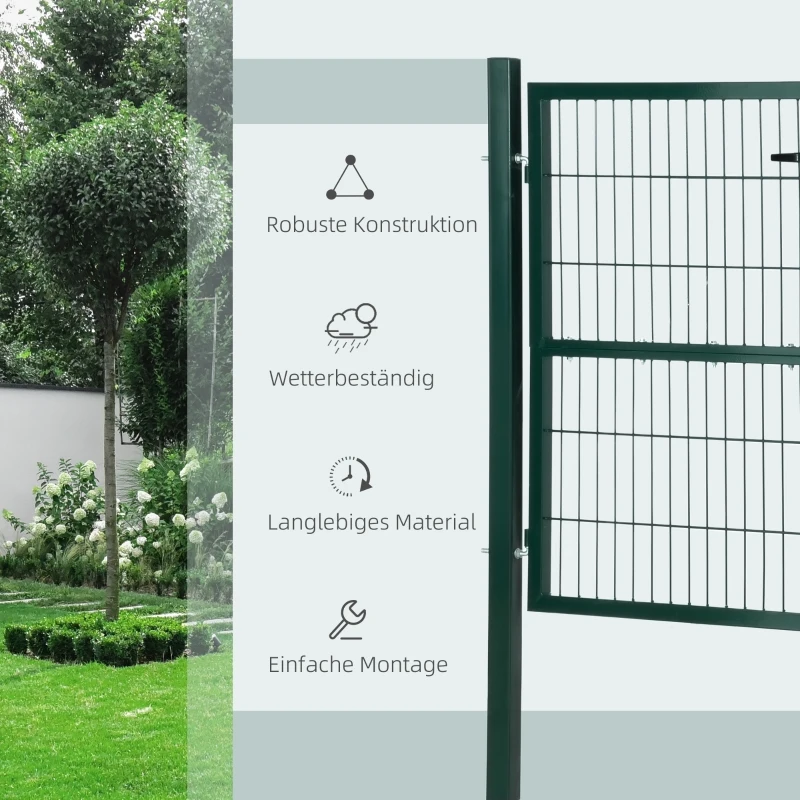 HOMCOM furtka ogrodowa furtka ogrodzeniowa bramka na podwórko stalowa z klamką zamek i klucze 97 x 170 cm kolor zielony