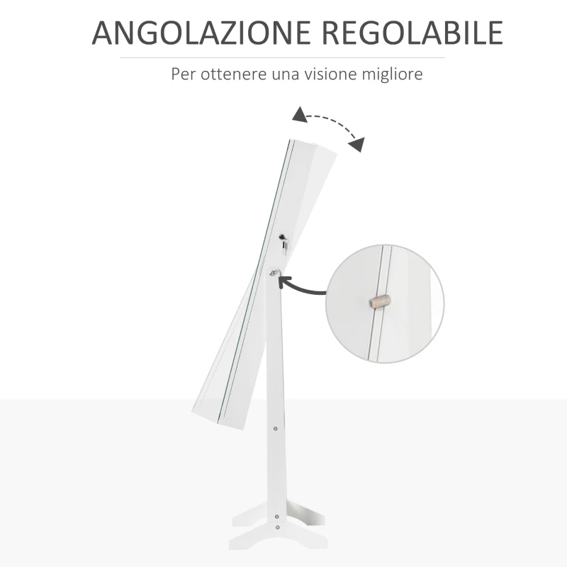 HOMCOM Specchio Portagioie Autoportante con Luce LED, Inclinazione Regolabile e Serratura, 46x36.5x151.5cm