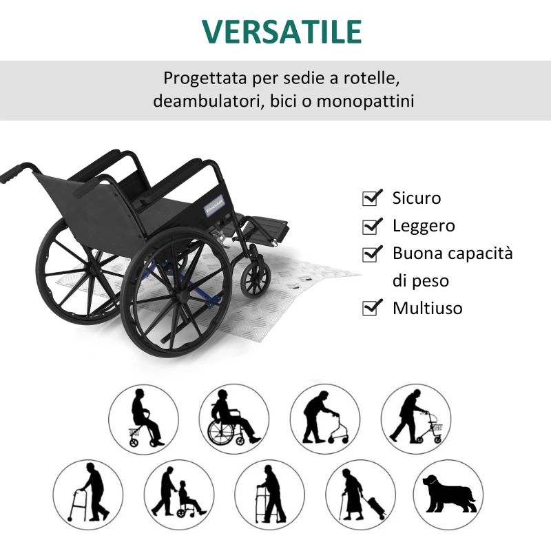 HOMCOM Rampa per Sedia a Rotelle, Deambulatore e Persone Disabili in Lega di Alluminio Antiscivolo Capacità 272kg, 55x70x5cm
