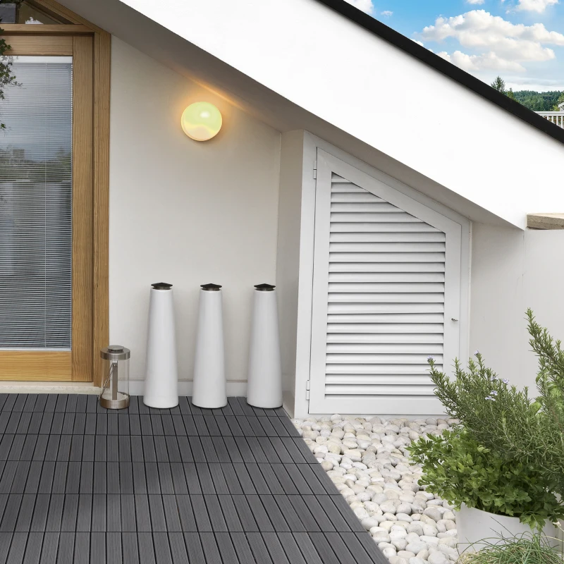 Outsunny Piastrelle da Giardino Incastrabili Set da 11 Mattonelle per Esterno 30x30cm Grigio