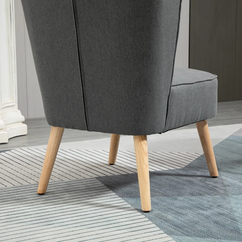 HOMCOM Poltrona Imbottita con Rivestimento Effetto Lino, Poltroncina da Camera, Soggiorno, Cucina in Legno, Grigio