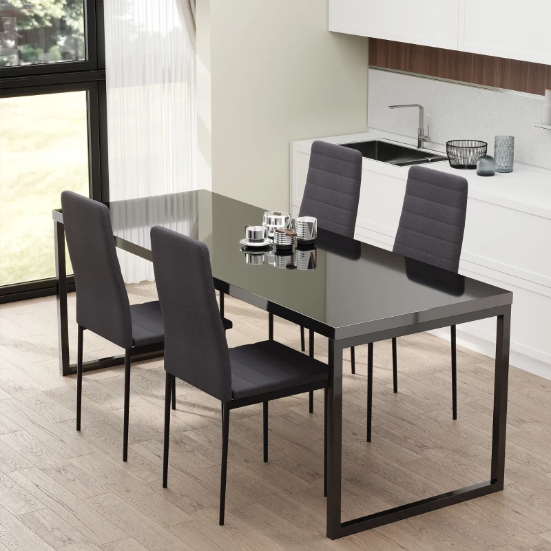 HOMCOM Set 4 Sedie Imbottite per Soggiorno o Sala da Pranzo, Sedie da Cucina Moderne, in Metallo e Tessuto Grigio