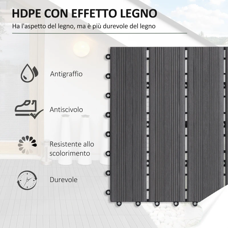 Outsunny Piastrelle da Giardino Incastrabili Set da 11 Mattonelle per Esterno 30x30cm Grigio