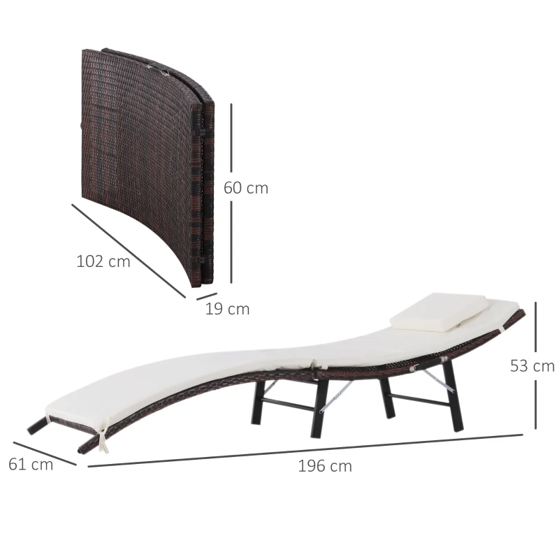 Outsunny Sezlong Scaun de Gradina Ergonomic in Rattan cu Saltea Detasabila, Alb, 196x61x53cm