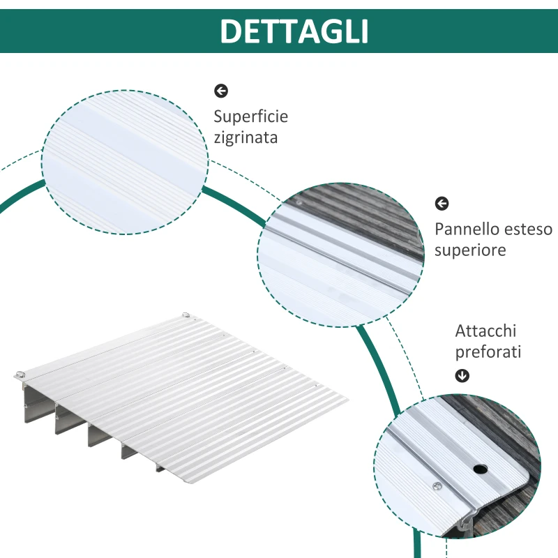 HOMCOM Rampa per Sedia a Rotelle in Lega di Alluminio Lunghezza Regolabile e Antiscivolo, Capacità 318kg 86.5x67x12.5cm