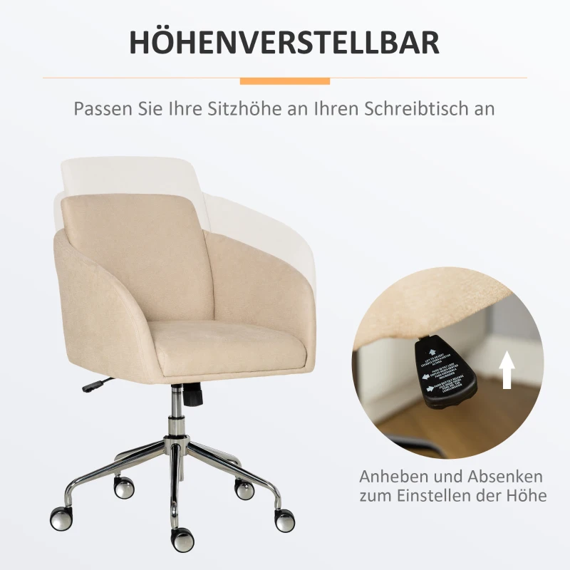 Vinsetto Bürostuhl mittelhoch Schreibtischstuhl Drehstuhl ergonomischer Computerstuhl höhenverstellbar Samt-Touch Metall Beige 64 x 63,5 x 90,8 cm