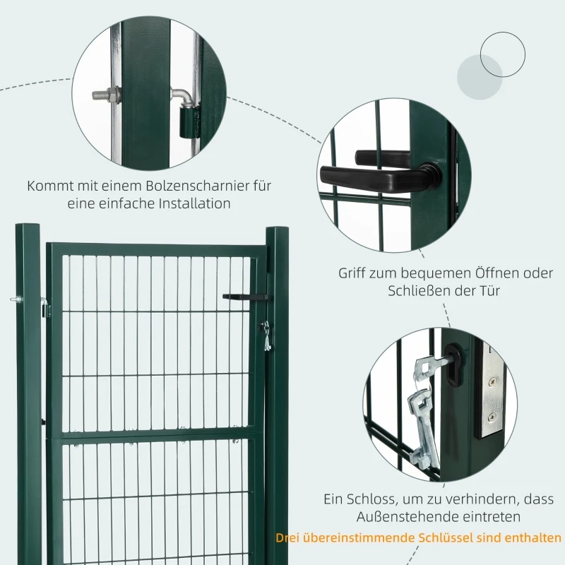 HOMCOM furtka ogrodowa furtka ogrodzeniowa bramka na podwórko stalowa z klamką zamek i klucze 97 x 170 cm kolor zielony