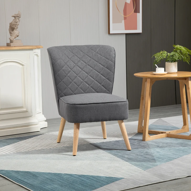 HOMCOM Poltrona Imbottita con Rivestimento Effetto Lino, Poltroncina da Camera, Soggiorno, Cucina in Legno, Grigio