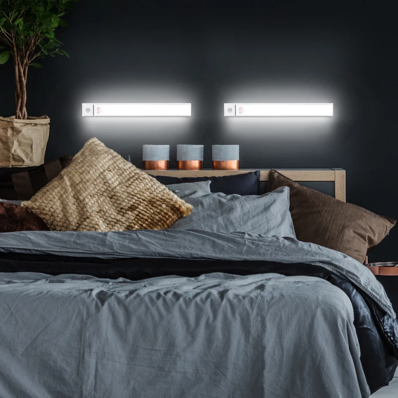 HOMCOM Set 2 Lampade LED Adesive con Sensore di Movimento e Batteria USB Ricaricabile