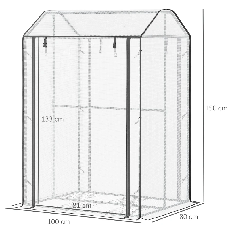 Outsunny Mini Greenhouse with Shelves Portable Garden Grow House Tomato Greenhouse for Plants with Roll Up Door and Vents, 100 x 80 x 150cm, White