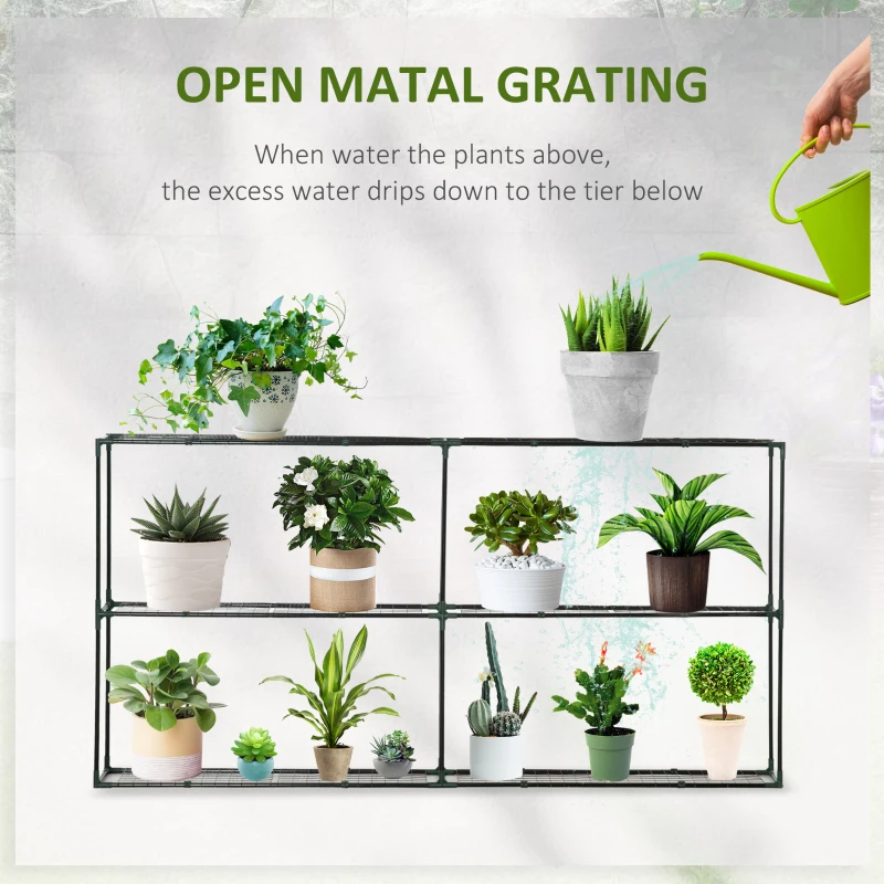Outsunny 3 Tier Metal Plant Stand, Greenhouse Staging Shelving Flower Pot Shelf, Flower Display Storage Rack for Outdoor Indoor Garden Balcony Garage, 222 x 30 x 114cm